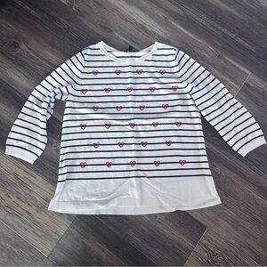 Talbots women's large striped sweater with embroidered red hearts